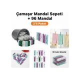 Sepet Hediyeli 96'lı Çamaşır Mandalı Seti - Paslanmaz Yaylı Ve İz Yapmayan Dayanıklı Mandallar Çok Renkli
