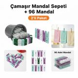 Sepet Hediyeli 96'Lı Çamaşır Mandalı Seti - Paslanmaz Yaylı Ve İz Yapmayan Dayanıklı Mandallar