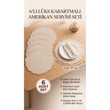 SepetçiBaba 6'lı Lüks Kabartmalı Supla Seti - Krem, Leke Tutmaz Deri Görünümlü Amerikan Servisi - 148