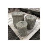 SepetçiBaba Laundry - 3'lü Hasır Çamaşır Sepeti Yuvarlak Gri - 97006