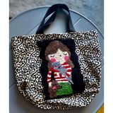 Sepetciliz Punch Nakışlı Çanta, Leopar Tote Çanta, Kedili Omuz Çantası,punch Nakışlı Leoparçanta - Leopar - Bej