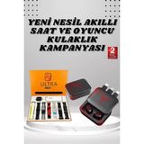 Sepetink Dijital Göstergeli Powerbank Kablosuz Kulaklık ve 7 Kordonlu Yeni Nesil Akıllı Saat Dokunmatik Kontrol - Gümüş