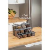 sepetopia 12'li 3 Boy Kavanoz Seti & Saklama Kabı & Erzak Kabı 6x650/1300/1900 Ml (40 Lı Etiket Hediyeli)