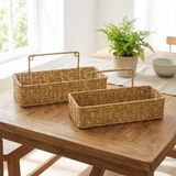 Sepetopia 2’li Duvar Askılı Plastik Rattan Organizer – Dikdörtgen Hasır Görünümlü Mutfak Raf Sepet