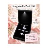 Sepetten Eve Işıklı Set Kutusunda Gerçek Çelik Swan Beyaz Kuğu Kolye Kalpli Yüzük Bileklik Sevgiliye Hediye Doğum Günü Hediyesi