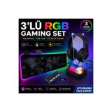 SepetteX 3’lü RGB Gaming Set Mousepad 70x30 + 4 Port USB Hub + Kulaklık Standı Telefon Tutuculu