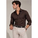 sepetx Erkek Premium Pamuk Saten Slim Fit Acı Kahve Gömlek | Modern ve Şık Tasarım