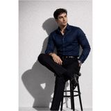 sepetx Erkek Premium Pamuk Saten Slim Fit Lacivert Gömlek | Modern ve Şık Tasarım