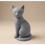 Sepetzone Kedi Figürü - Dekoratif Minimalist Kedi Heykeli, 16 Cm, Ev Ofis Dekoru - Gri