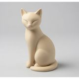 Sepetzone Kedi Figürü - Dekoratif Minimalist Kedi Heykeli, 16 Cm, Ev Ofis Dekoru - Krem