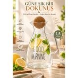 septembris 1500 ml Yuvarlak Mantar Kapaklı Good Morning Cam Sürahi – Su, Limonata ve Soğuk İçecek Sürahisi