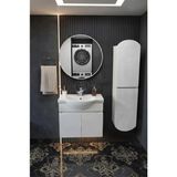 Septemius Erciyes 65 cm Mdf Banyo Dolabı Seramik Lavabolu Oval Aynalı Havlu Dolaplı Modern Banyo Dolabı - RENK - Beyaz