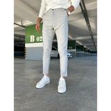 Ser Joven Erkek Açık Gri Slim Fit Dar Kesim Likralı Yan Cep Bilek Boy Düz Kumaş Pantolon - 33