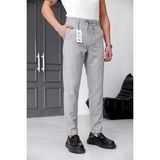 Ser Joven Erkek Açık Gri Slim Fit Likralı Beli Lastikli Bağcıklı Yan Cep Jogger Kumaş Pantolon - 33