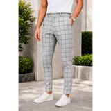 Ser Joven Erkek Açık Gri Slim Fit Likralı Ekoseli Kumaş Pantolon