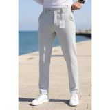Ser Joven Erkek Açık Gri Slim Fit Likralı Yan Cep Bilek Boy Düz Kumaş Pantolon - 36