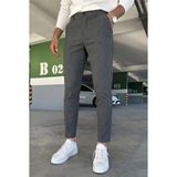 Ser Joven Erkek Antrasit Slim Fit Dar Kesim Likralı Yan Cep Bilek Boy Düz Kumaş Pantolon - 30