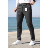 Ser Joven Erkek Antrasit Slim Fit Likralı Yan Cep Bilek Boy Düz Kumaş Pantolon