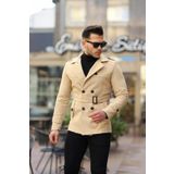 Ser Joven Erkek Bej Slim Fit Kemerli Kaşe Kaban