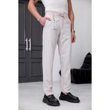 Ser Joven Erkek Bej Slim Fit Likralı Beli Lastikli Bağcıklı Yan Cep Jogger Kumaş Pantolon - 30