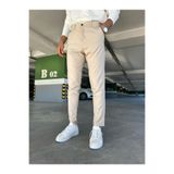Ser Joven Erkek Bej Slim Fit Likralı Düz Kumaş Pantolon