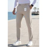 Ser Joven Erkek Bej Slim Fit Likralı Yan Cep Bilek Boy Düz Kumaş Pantolon - 30