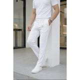 Ser Joven Erkek Beyaz Slim Fit Likralı Yan Cep Bilek Boy Düz Kumaş Pantolon - 36