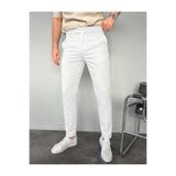 Ser Joven Erkek Beyaz Slim Fit Likralı Yan Cep Bilek Boy Düz Kumaş Pantolon