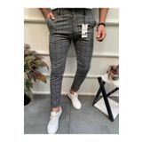 Ser Joven Erkek Füme Slim Fit Ekoseli Kumaş Pantolon