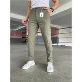 Ser Joven Erkek Haki Slim Fit Dar Kesim Likralı Yan Cep Bilek Boy Düz Kumaş Pantolon - 32