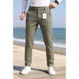 Ser Joven Erkek Haki Slim Fit Likralı Yan Cep Bilek Boy Düz Kumaş Pantolon - 31
