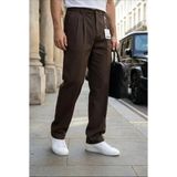 Ser Joven Erkek Kahverengi Baggy Fit Rahat Kesim Pileli Kumaş Pantolon - 2XL