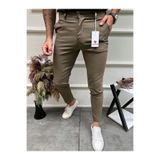 Ser Joven Erkek Kahverengi Slim Fit Armür Desenli Likralı Pantolon