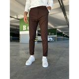 Ser Joven Erkek Kahverengi Slim Fit Dar Kesim Likralı Yan Cep Bilek Boy Düz Kumaş Pantolon - 33