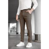 Ser Joven Erkek Kahverengi Slim Fit Likralı Armür Desenli Casual Pantolon - 29