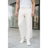 Ser Joven Erkek Kırık Beyaz Slim Fit Likralı Yan Cep Bilek Boy Düz Kumaş Pantolon - 33
