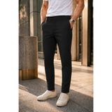 Ser Joven Erkek Kumaş Pantolon Slim Fit Likralı Dar Paça Bilek Boy Yan Cep Düz Siyah