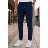 Ser Joven Erkek Lacivert Slim Fit Likralı Beli Lastikli Bağcıklı Yan Cep Jogger Kumaş Pantolon - 33