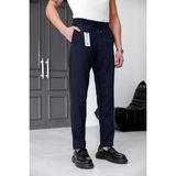 Ser Joven Erkek Lacivert Slim Fit Likralı Beli Lastikli Bağcıklı Yan Cep Jogger Kumaş Pantolon - 36