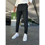 Ser Joven Erkek Siyah Slim Fit Dar Kesim Likralı Yan Cep Bilek Boy Düz Kumaş Pantolon - 34