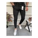 Ser Joven Erkek Siyah Slim Fit Ekoseli Kumaş Pantolon