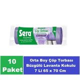 Sera Çöp Torbası Büzgülü Lavanta Kokulu Büyük Boy 7 Li 65 x 70 cm x 10 Paket