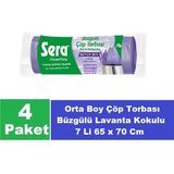 Sera Çöp Torbası Büzgülü Lavanta Kokulu Büyük Boy 7 Li 65 x 70 cm x 4 Paket