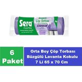 Sera Çöp Torbası Büzgülü Lavanta Kokulu Büyük Boy 7 Li 65 x 70 cm x 6 Paket