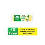 Sera Çöp Torbası Büzgülü Limon Kokulu Büyük Boy 10 Lu 65 x 70 cm x 15 Paket