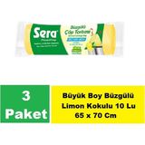 Sera Çöp Torbası Büzgülü Limon Kokulu Büyük Boy 10 Lu 65 x 70 cm x 3 Paket