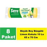 Sera Çöp Torbası Büzgülü Limon Kokulu Büyük Boy 10 Lu 65 x 70 cm x 8 Paket