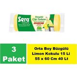 Sera Çöp Torbası Büzgülü Limon Kokulu Orta Boy 15 Li 55 x 60 cm x 3 Paket