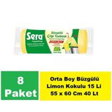 Sera Çöp Torbası Büzgülü Limon Kokulu Orta Boy 15 Li 55 x 60 cm x 8 Paket