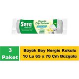 Sera Çöp Torbası Büzgülü Nergis Kokulu Büyük Boy 10 Lu 65 x 70 cm x 3 Paket